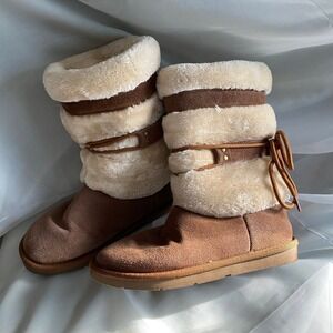 Suede Shearling Tan Winter Boots 7 Nordic Cabin Boho Heritage Mountain Gorpcore
